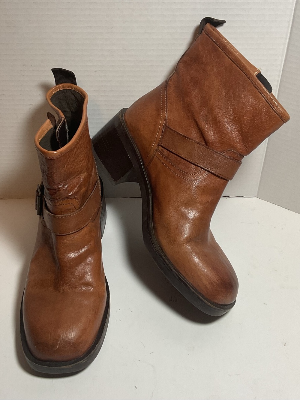 ROAN by Bed Stu Leather Buckle Ankle Boots Cognac - Picture 11 of 14